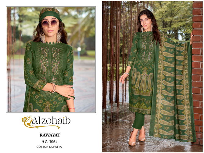 Alzohaib Rawayat Printed Embroidery Cotton Pakistani Suits Wholesale Price In Surat
